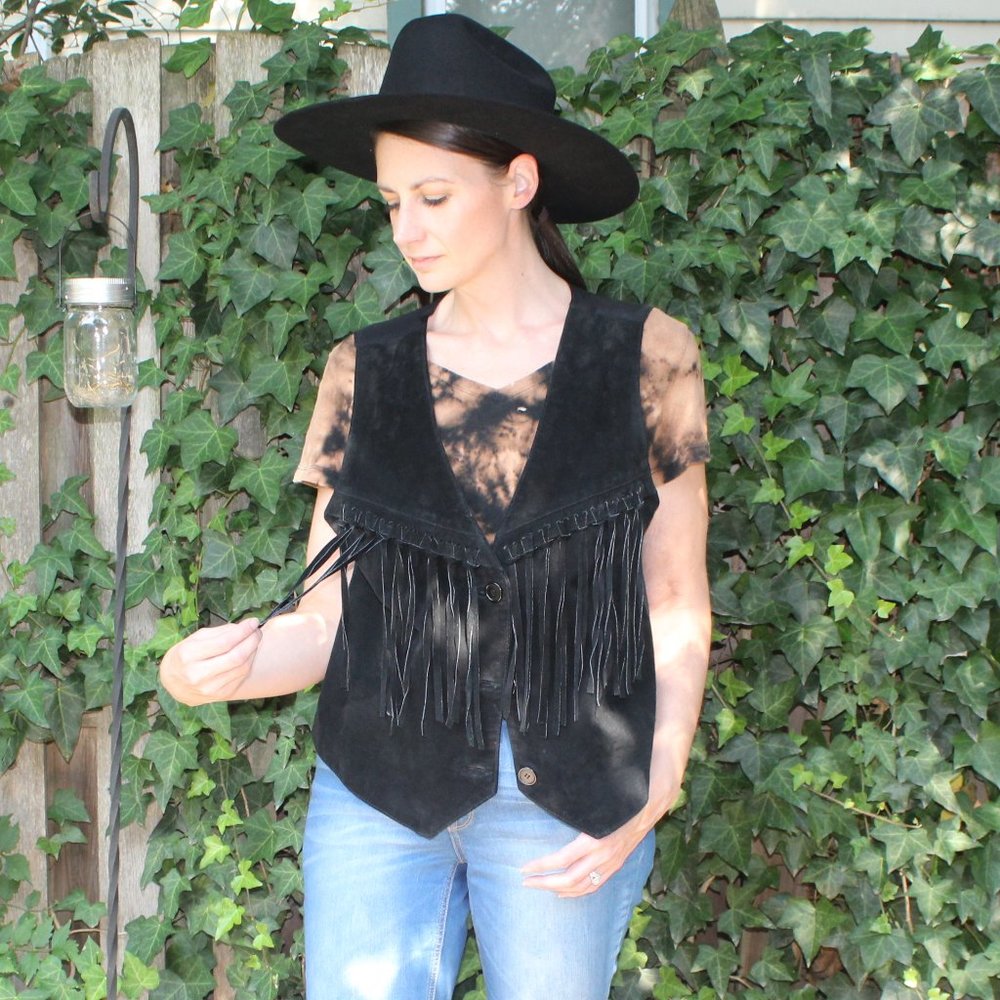 Vintage Suede Fringe Button Down Boho Vest